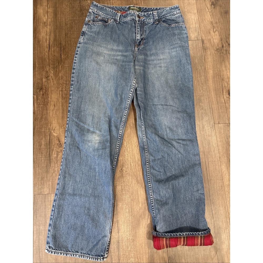 Eddie Bauer Women's Size 10 Blue Flannel Lined Denim Cotton Jeans Distressed